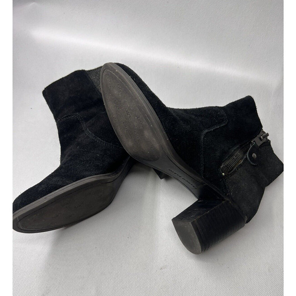 Franco Sarto Womens 6.5M Yogi Black Suede Metallic Heel Ankle Boots Side Zip - Picture 6 of 8